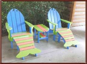 Two fish chairs striped end table